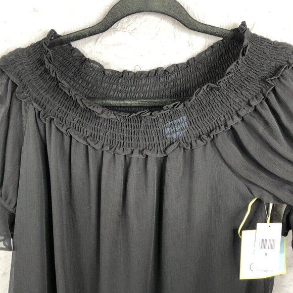 CeCe Dress Womens 8 Black Chiffon Ruffles Feminine Smocked Neck Capsule NEW - Picture 2 of 16